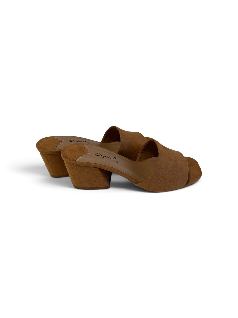 Qupid Tan Camel Faux Suede Block Heel Mule Slides Size US6.5/UK4.5/EUR37.5 - Picture 2 of 7